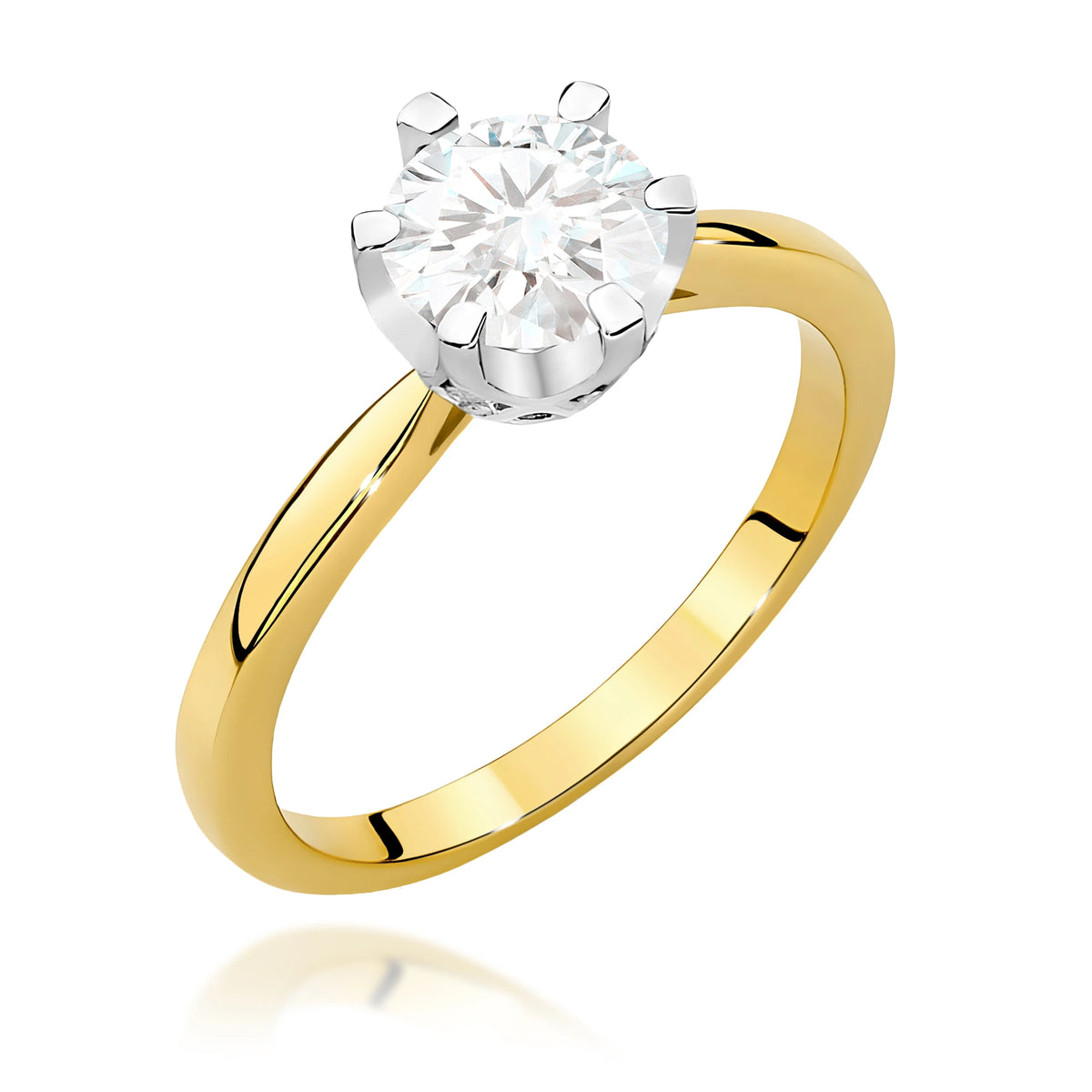 Prsteň zo žltého zlata – lab-grown diamant Round/Brilliant s hmotnosťou 1,00 ct, doplnený 6 × 0,01 ct lab-grown diamantmi