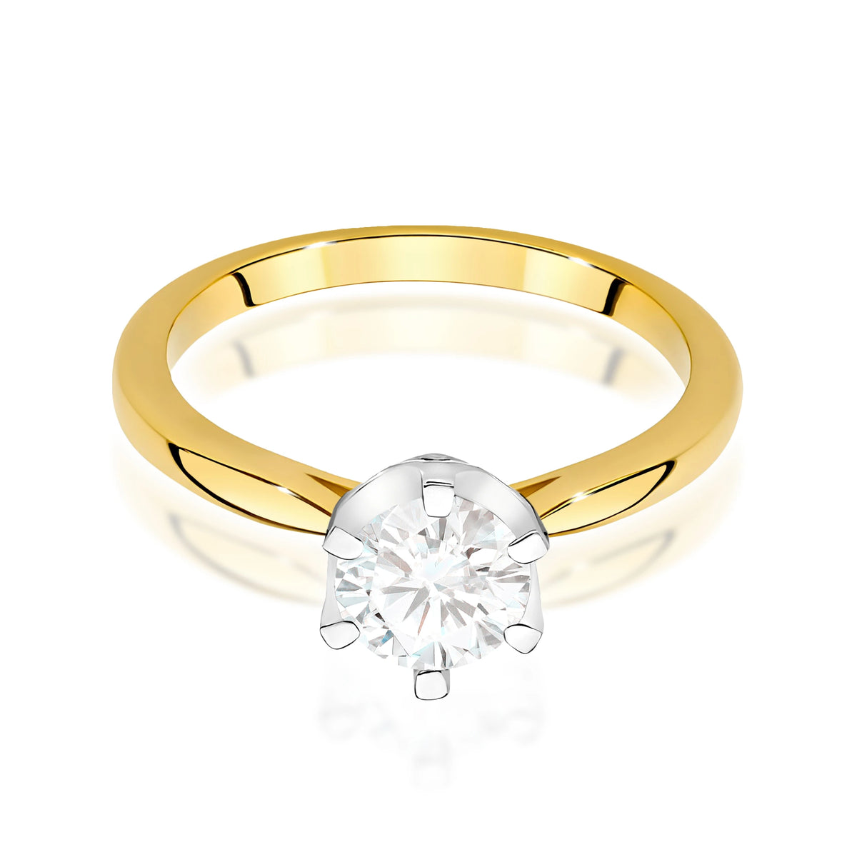 Prsteň zo žltého zlata – lab-grown diamant Round/Brilliant s hmotnosťou 1,00 ct, doplnený 6 × 0,01 ct lab-grown diamantmi