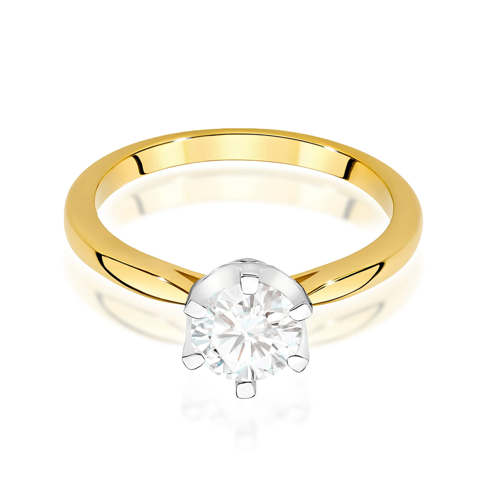 Yellow Gold Ring with Round 1,00ct Central and 0,06ct Sideline Lab-grown Diamonds