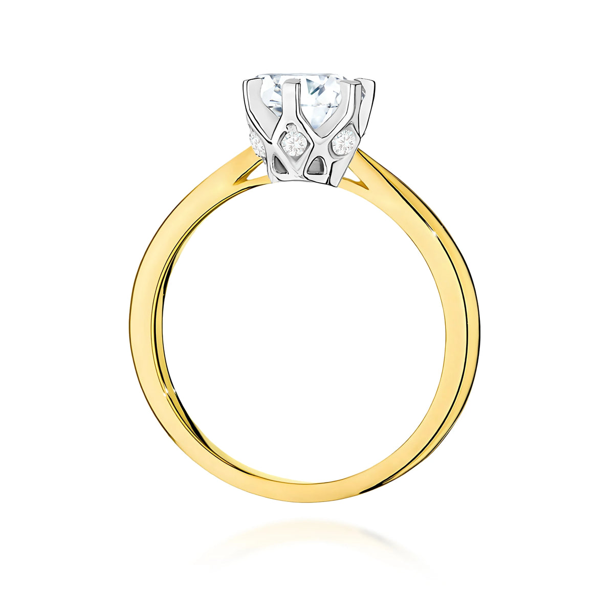 Prsteň zo žltého zlata – lab-grown diamant Round/Brilliant s hmotnosťou 1,00 ct, doplnený 6 × 0,01 ct lab-grown diamantmi