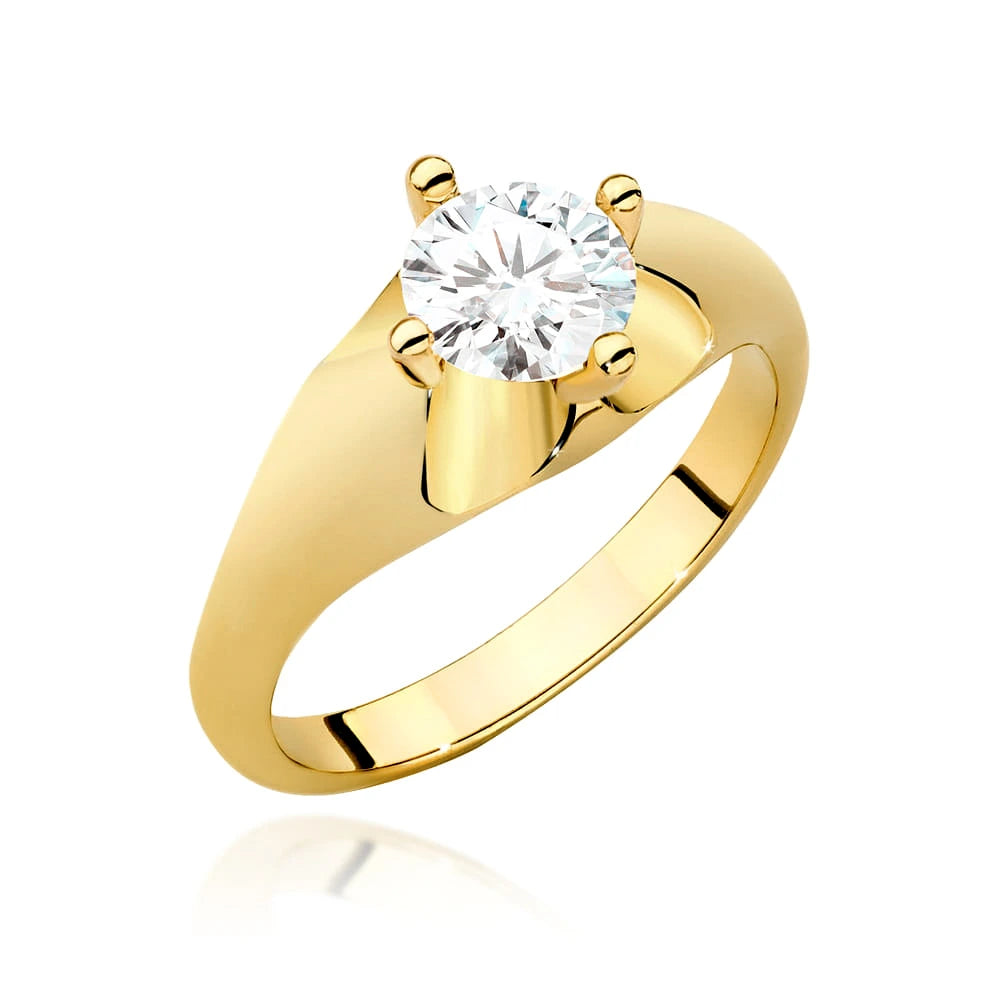Solitérny prsteň zo 14K žltého zlata s diamantom Round/Brilliant 0,70ct v štyroch krapniach