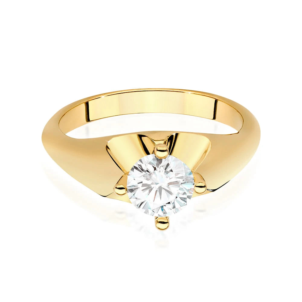 Solitérny prsteň zo 14K žltého zlata s diamantom Round/Brilliant 0,70ct v štyroch krapniach