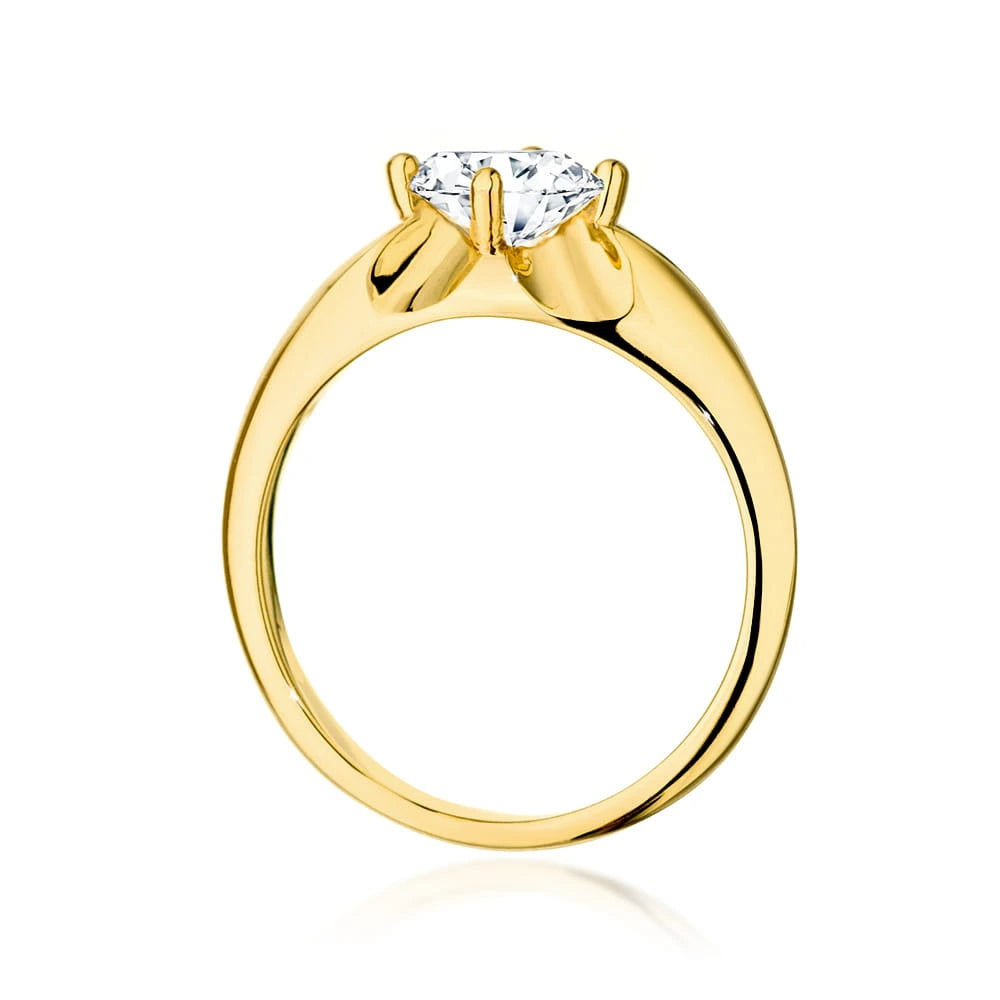 Solitérny prsteň zo 14K žltého zlata s diamantom Round/Brilliant 0,70ct v štyroch krapniach
