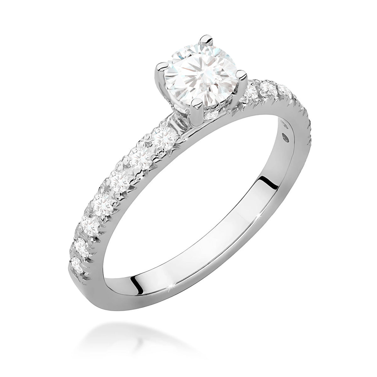 Prsteň z bieleho zlata – lab-grown diamant 0,40 ct, Round/Brilliant, doplnený 8 × 0,005 ct + 14 × 0,0145 ct lab-grown diamantmi