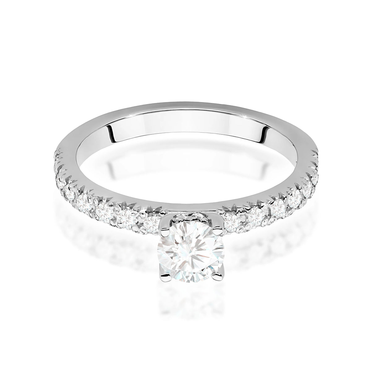 Prsteň z bieleho zlata – lab-grown diamant 0,40 ct, Round/Brilliant, doplnený 8 × 0,005 ct + 14 × 0,0145 ct lab-grown diamantmi