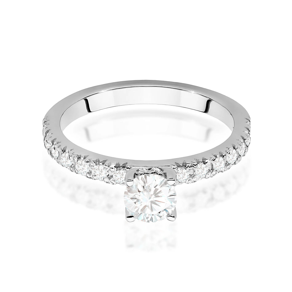 Prsteň z bieleho zlata – lab-grown diamant 0,40 ct, Round/Brilliant, doplnený 8 × 0,005 ct + 14 × 0,0145 ct lab-grown diamantmi