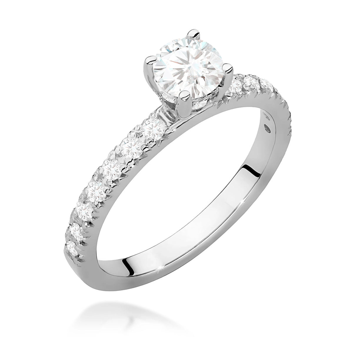 Prsteň z bieleho zlata – lab-grown diamant 0,50 ct, Round/Brilliant, doplnený 8 × 0,005 ct + 14 × 0,0145 ct lab-grown diamantmi