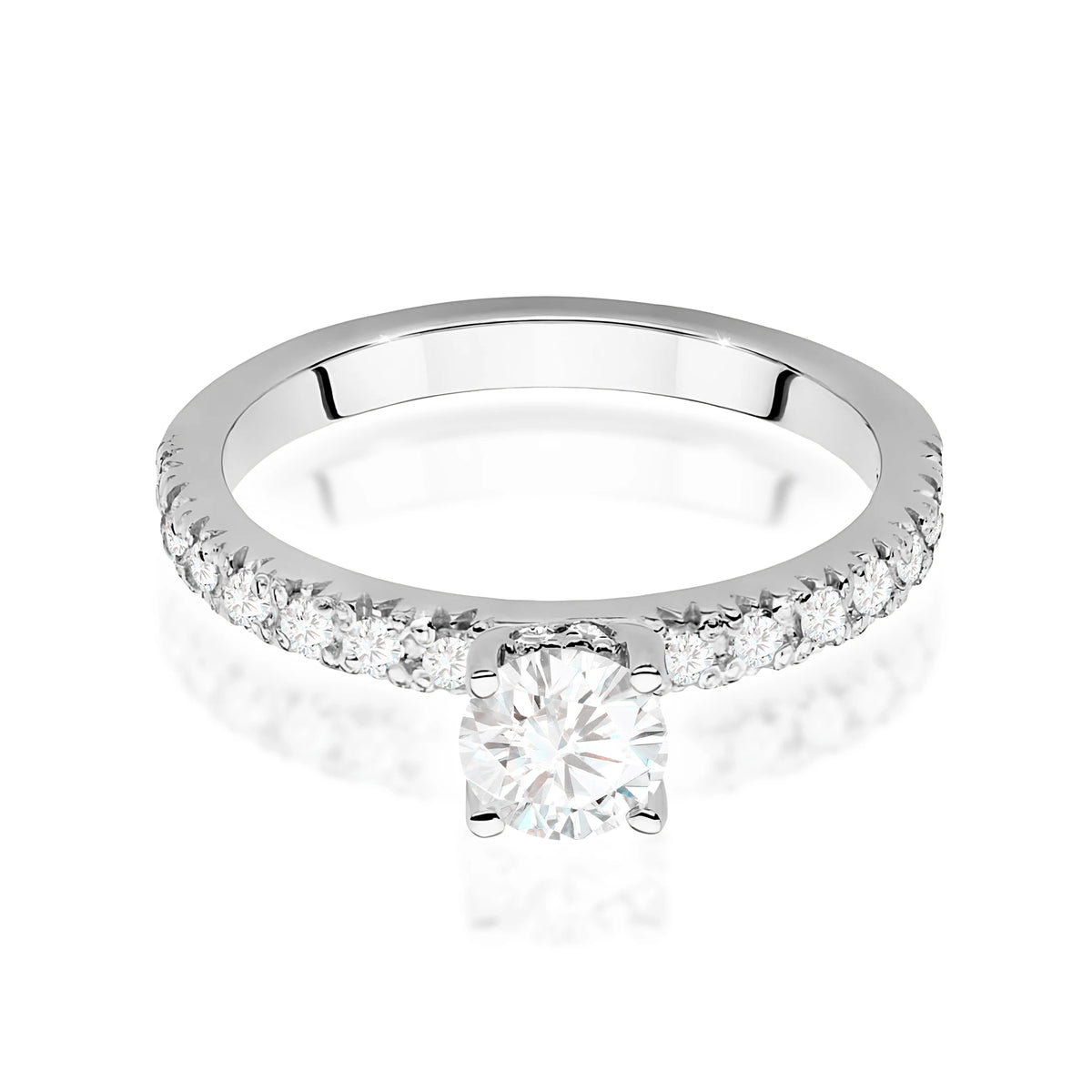 Prsteň z bieleho zlata – lab-grown diamant 0,50 ct, Round/Brilliant, doplnený 8 × 0,005 ct + 14 × 0,0145 ct lab-grown diamantmi