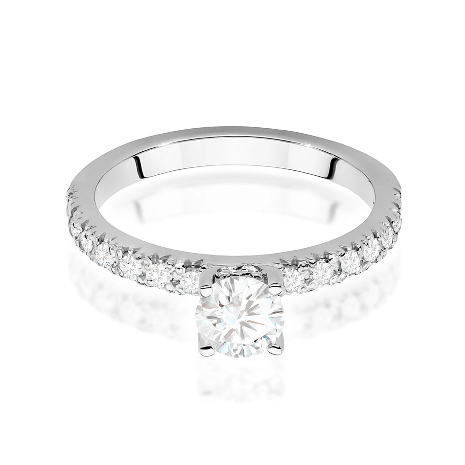 Prsteň z bieleho zlata – lab-grown diamant 0,50 ct, Round/Brilliant, doplnený 8 × 0,005 ct + 14 × 0,0145 ct lab-grown diamantmi