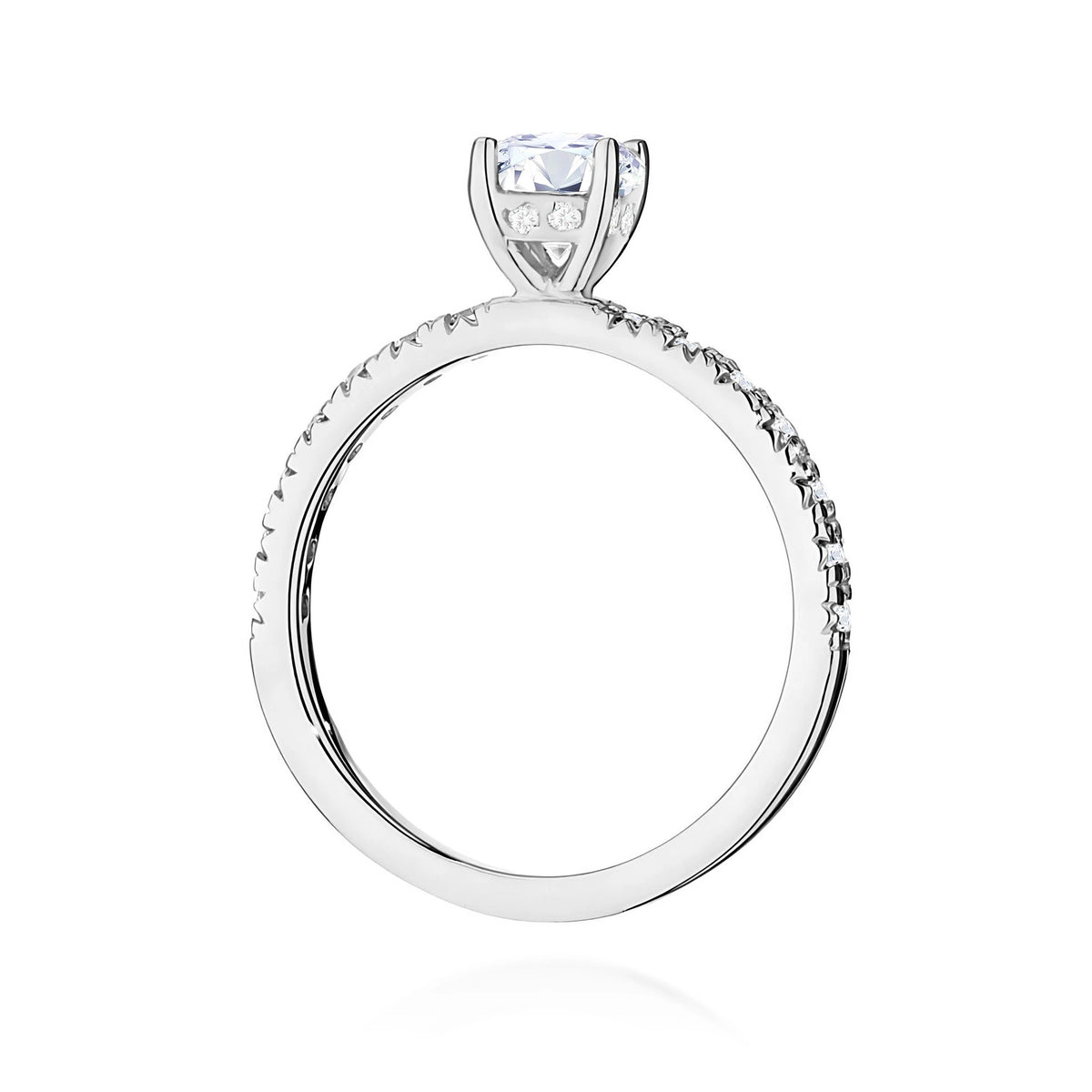 Prsteň z bieleho zlata – lab-grown diamant 0,50 ct, Round/Brilliant, doplnený 8 × 0,005 ct + 14 × 0,0145 ct lab-grown diamantmi