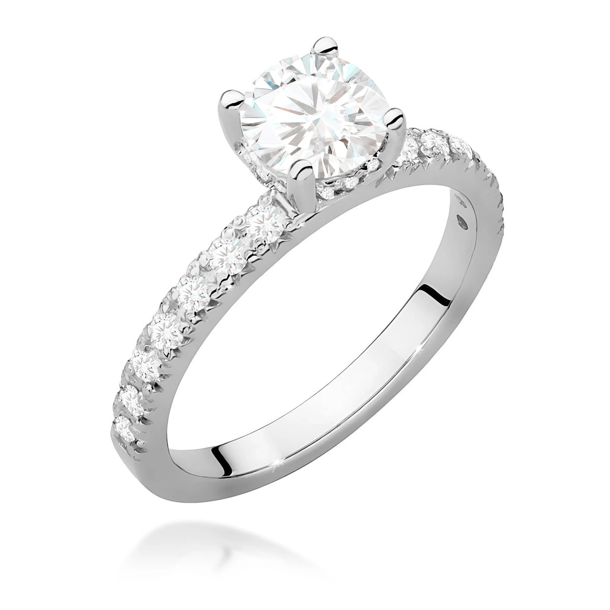 Prsteň z bieleho zlata – lab-grown diamant 0,70 ct, Round/Brilliant, doplnený 12 × 0,005 ct + 14 × 0,0145 ct lab-grown diamantmi
