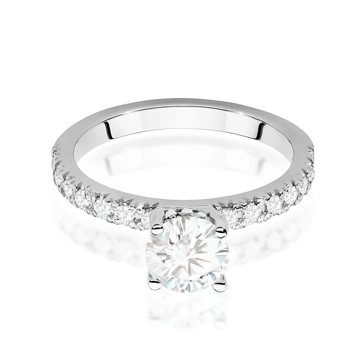 Prsteň z bieleho zlata – lab-grown diamant 0,70 ct, Round/Brilliant, doplnený 12 × 0,005 ct + 14 × 0,0145 ct lab-grown diamantmi