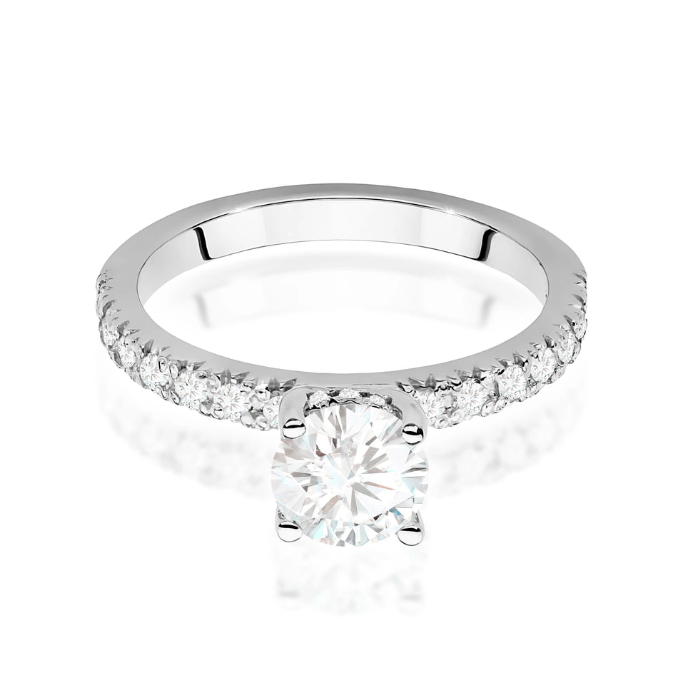 Prsteň z bieleho zlata – lab-grown diamant 0,70 ct, Round/Brilliant, doplnený 12 × 0,005 ct + 14 × 0,0145 ct lab-grown diamantmi
