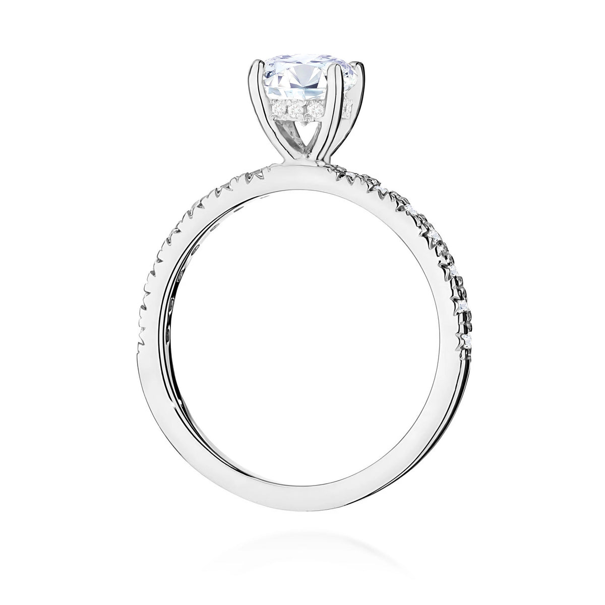 Prsteň z bieleho zlata – lab-grown diamant 0,70 ct, Round/Brilliant, doplnený 12 × 0,005 ct + 14 × 0,0145 ct lab-grown diamantmi