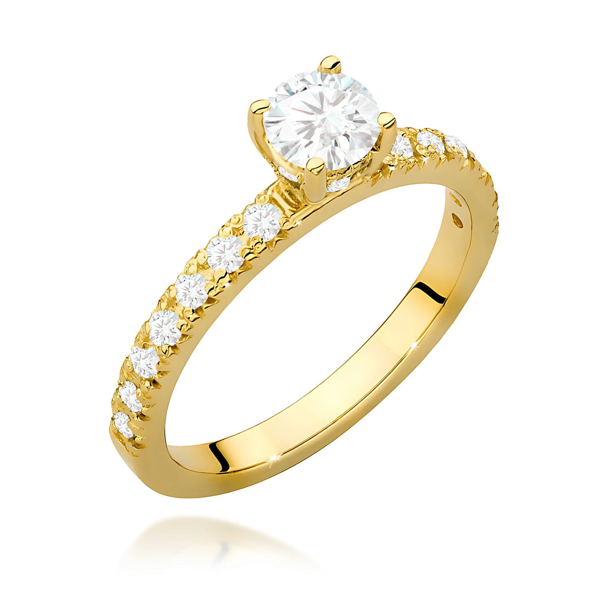 Prsteň zo žltého zlata – lab-grown diamant 0,40 ct, Round/Brilliant, doplnený 8 × 0,005 ct + 14 × 0,0145 ct lab-grown diamantmi