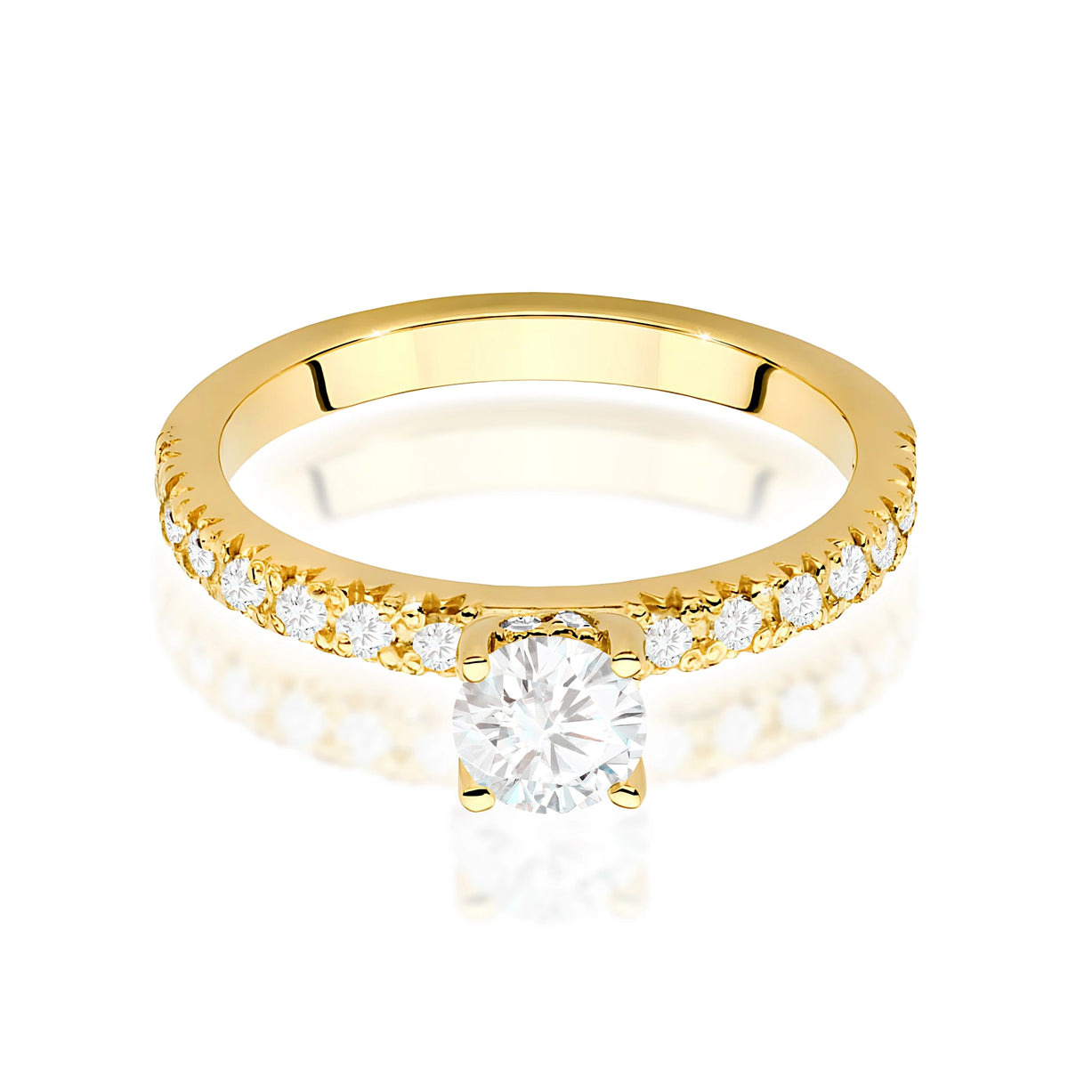 Prsteň zo žltého zlata – lab-grown diamant 0,40 ct, Round/Brilliant, doplnený 8 × 0,005 ct + 14 × 0,0145 ct lab-grown diamantmi