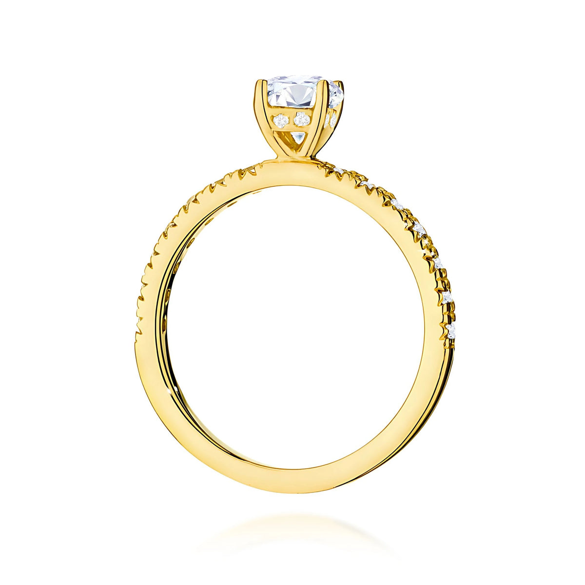 Prsteň zo žltého zlata – lab-grown diamant 0,40 ct, Round/Brilliant, doplnený 8 × 0,005 ct + 14 × 0,0145 ct lab-grown diamantmi