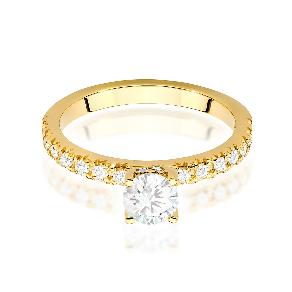 Prsteň zo žltého zlata – lab-grown diamant 0,50 ct, Round/Brilliant, doplnený 8 × 0,005 ct + 14 × 0,0145 ct lab-grown diamantmi