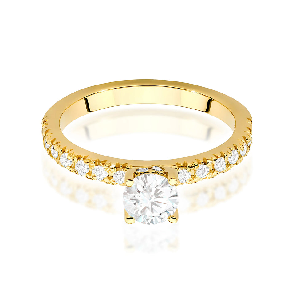 Yellow Gold Ring with Round 0,50ct Central and 0,243ct Sideline Lab-grown Diamonds