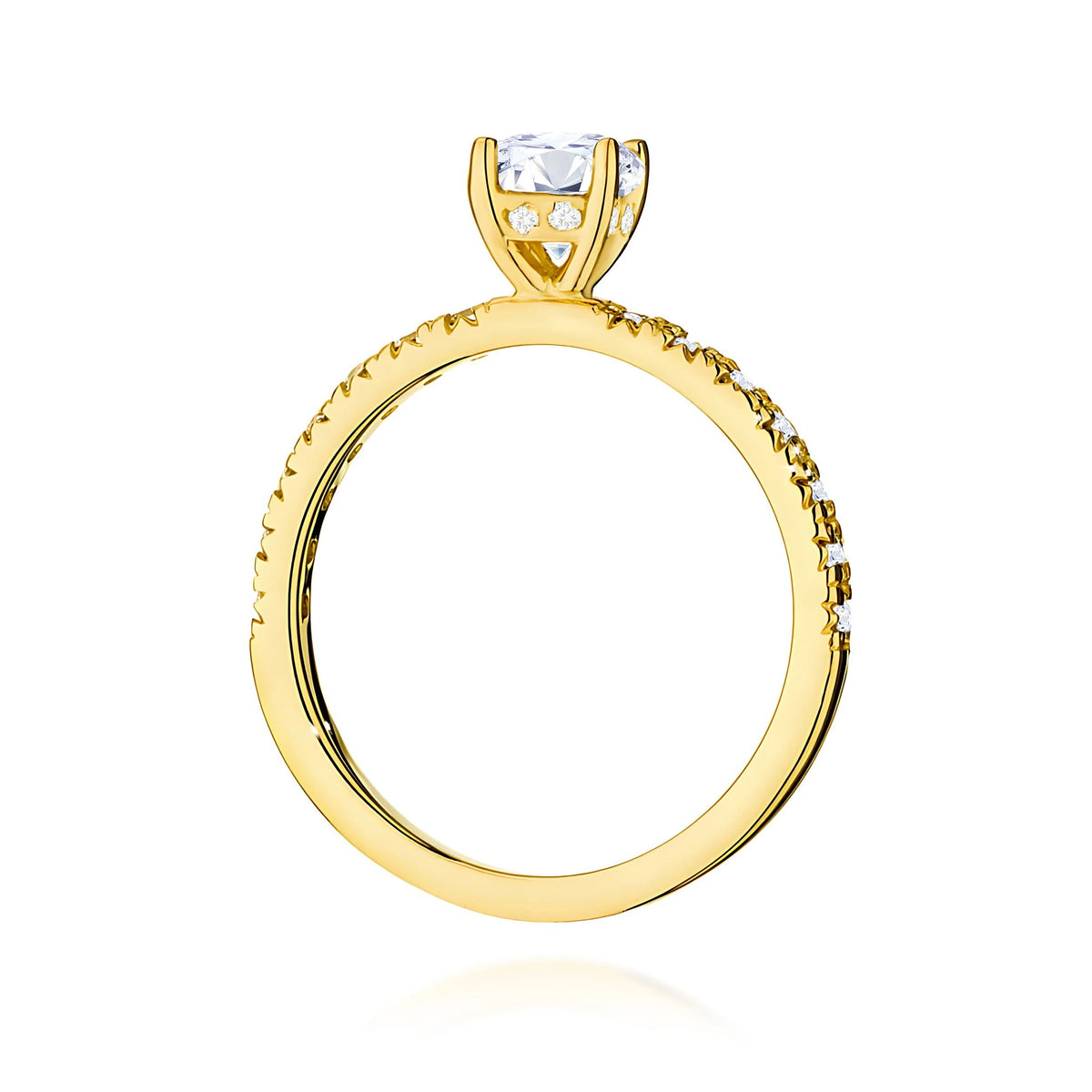 Prsteň zo žltého zlata – lab-grown diamant 0,50 ct, Round/Brilliant, doplnený 8 × 0,005 ct + 14 × 0,0145 ct lab-grown diamantmi