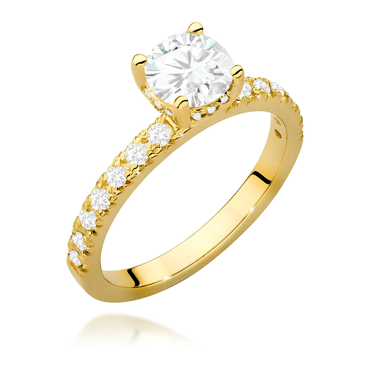 Prsteň zo žltého zlata – lab-grown diamant 0,70 ct, Round/Brilliant, doplnený 12 × 0,005 ct + 14 × 0,0145 ct lab-grown diamantmi