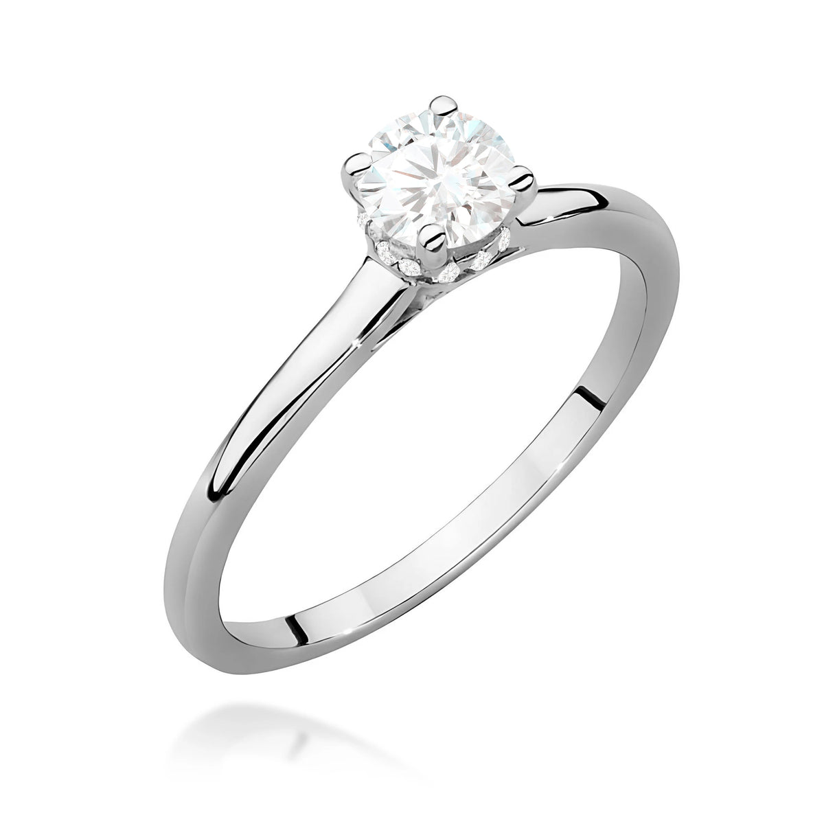 Prsteň z bieleho zlata – lab-grown diamant Round/Brilliant s hmotnosťou 0,40 ct, doplnený 12 × 0,005 ct lab-grown diamantmi