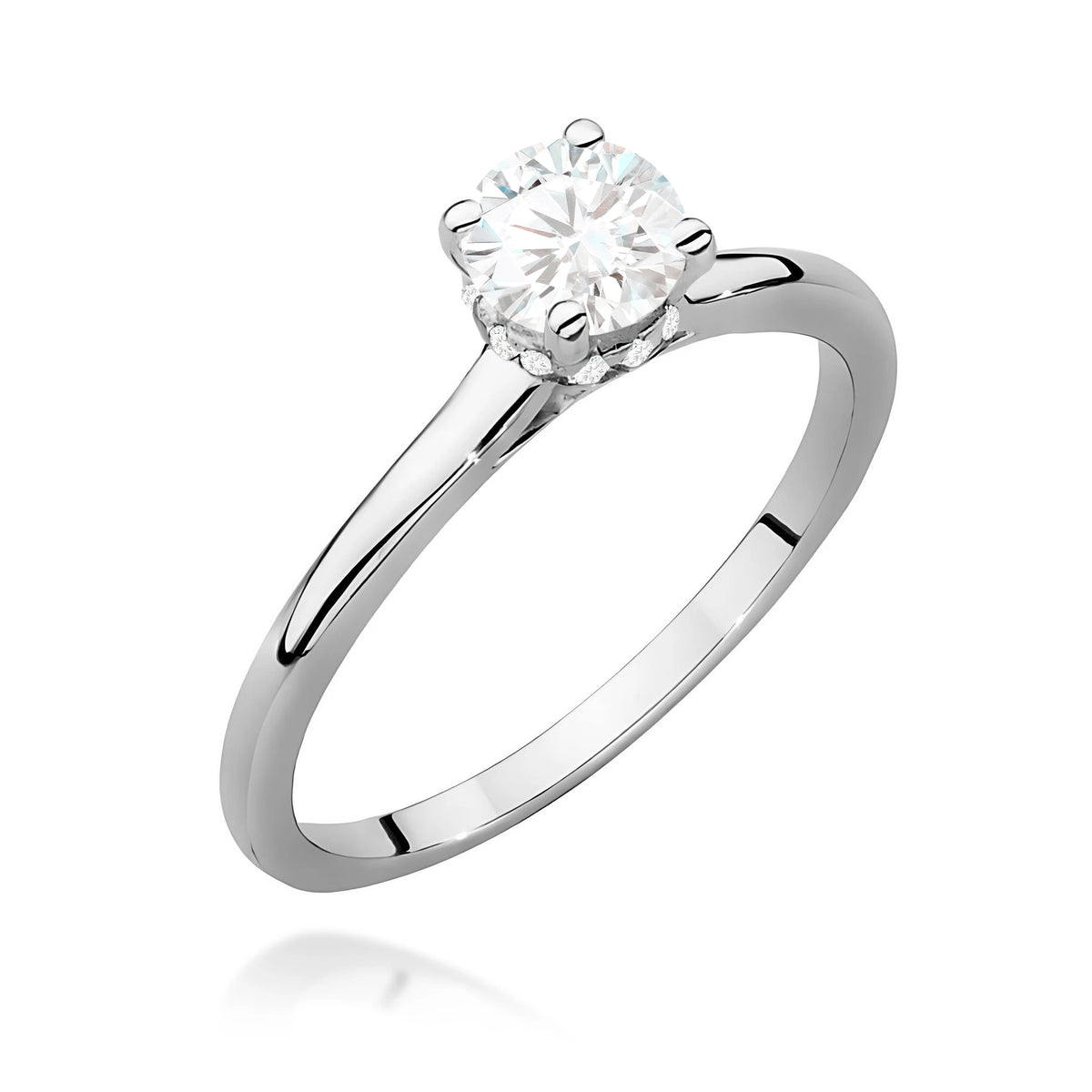 Prsteň z bieleho zlata – lab-grown diamant Round/Brilliant s hmotnosťou 0,50 ct, doplnený 12 × 0,005 ct lab-grown diamantmi