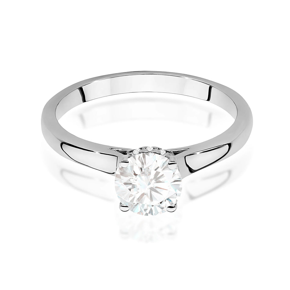 Prsteň z bieleho zlata – lab-grown diamant Round/Brilliant s hmotnosťou 0,70 ct, doplnený 12 × 0,005 ct lab-grown diamantmi
