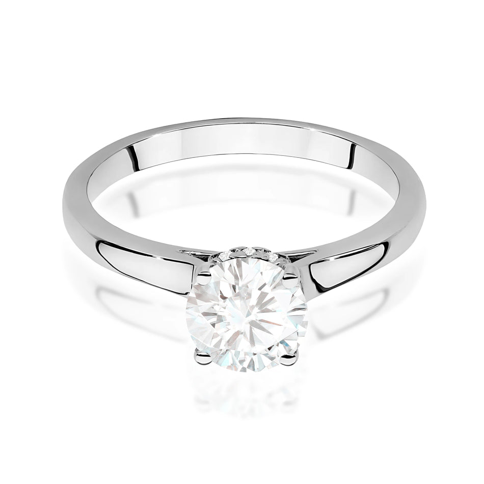 Prsteň z bieleho zlata – lab-grown diamant Round/Brilliant s hmotnosťou 1,00 ct, doplnený 14 × 0,005 ct lab-grown diamantmi