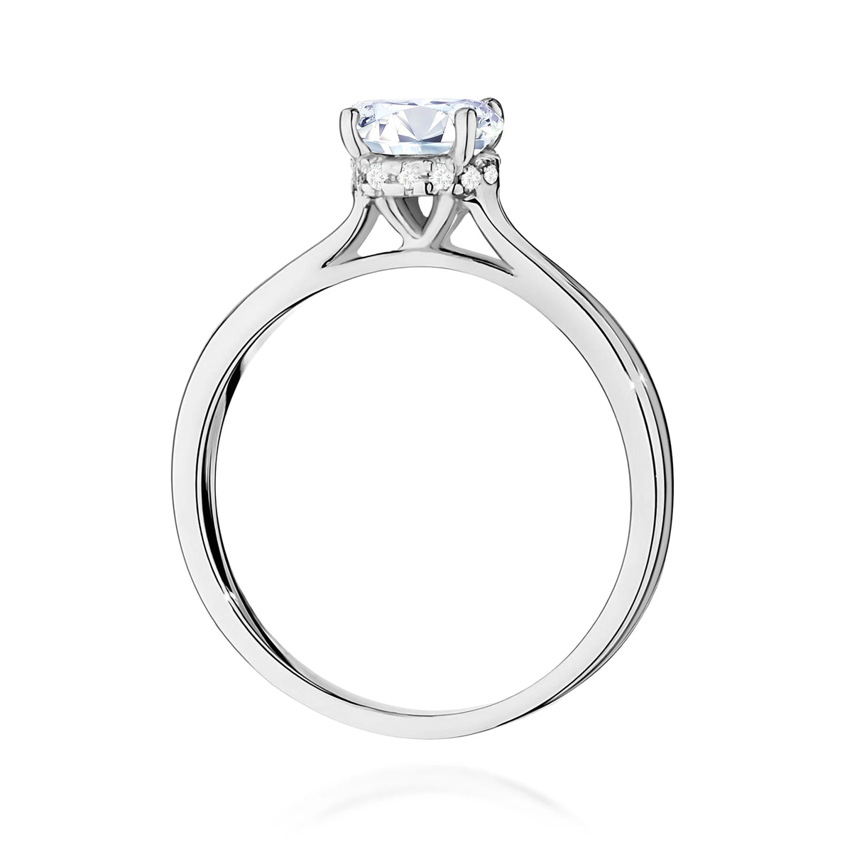 Prsteň z bieleho zlata – lab-grown diamant Round/Brilliant s hmotnosťou 1,00 ct, doplnený 14 × 0,005 ct lab-grown diamantmi