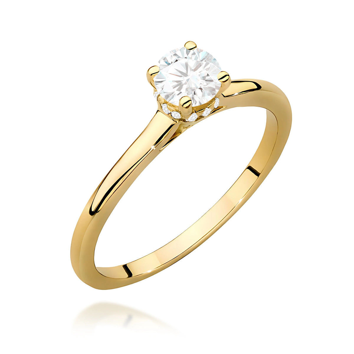 Prsteň zo žltého zlata – lab-grown diamant Round/Brilliant s hmotnosťou 0,40 ct, doplnený 12 × 0,005 ct lab-grown diamantmi