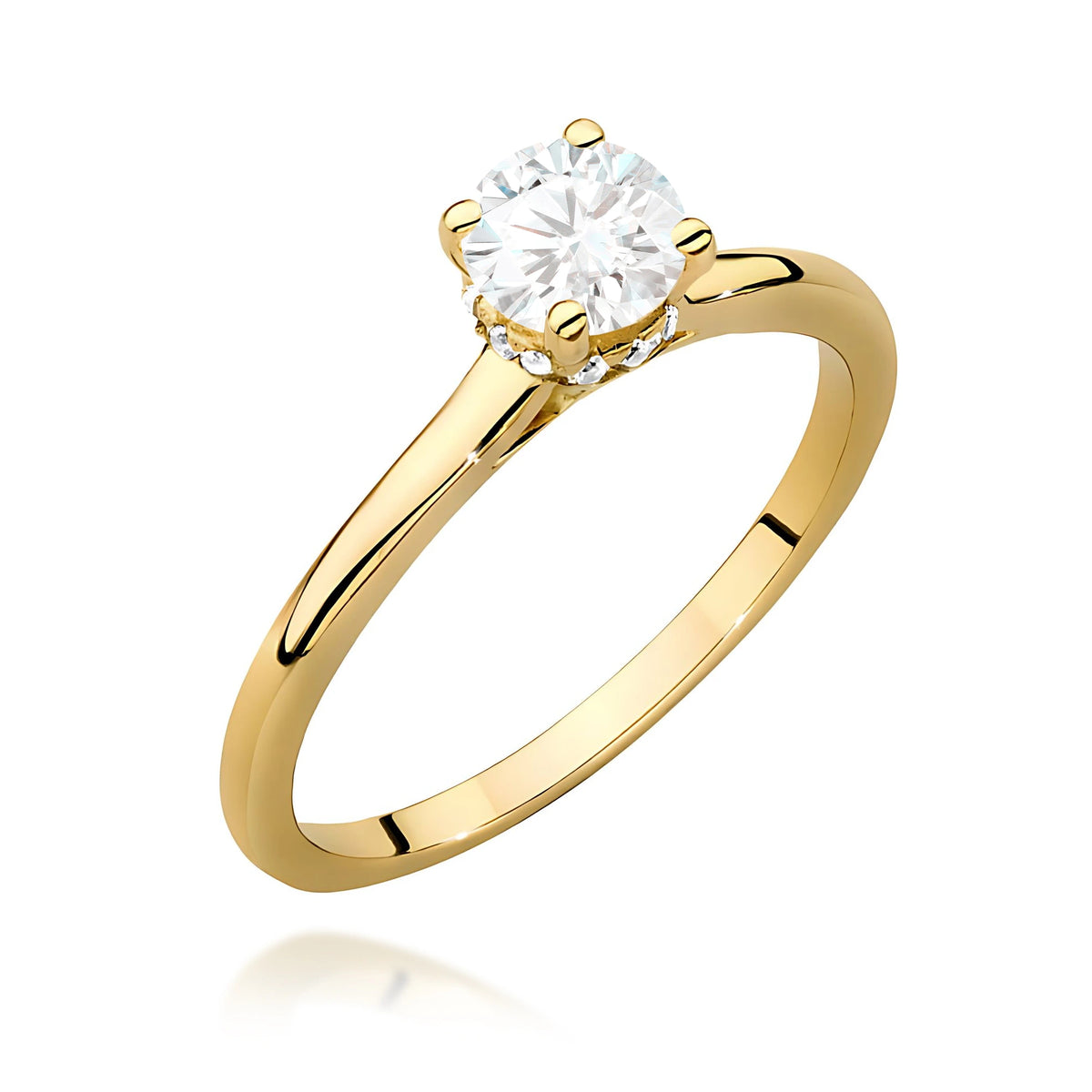 Prsteň zo žltého zlata – lab-grown diamant Round/Brilliant s hmotnosťou 0,50 ct, doplnený 12 × 0,005 ct lab-grown diamantmi