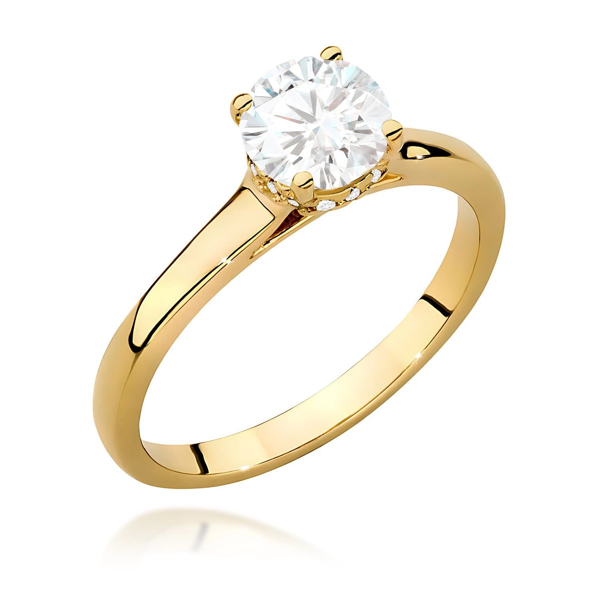 Prsteň zo žltého zlata – lab-grown diamant Round/Brilliant s hmotnosťou 0,70 ct, doplnený 12 × 0,005 ct lab-grown diamantmi