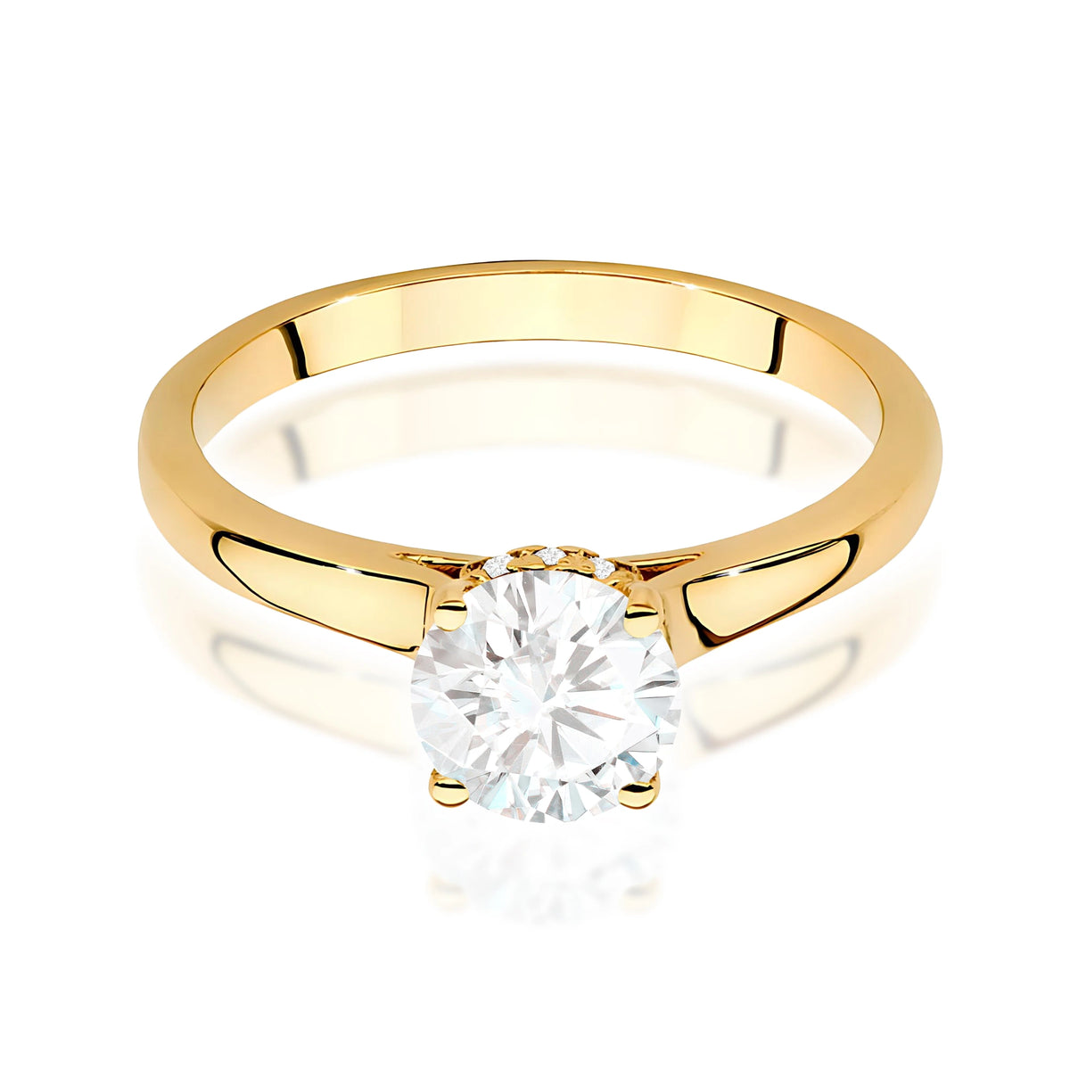 Prsteň zo žltého zlata – lab-grown diamant Round/Brilliant s hmotnosťou 1,00 ct, doplnený 14 × 0,005 ct lab-grown diamantmi