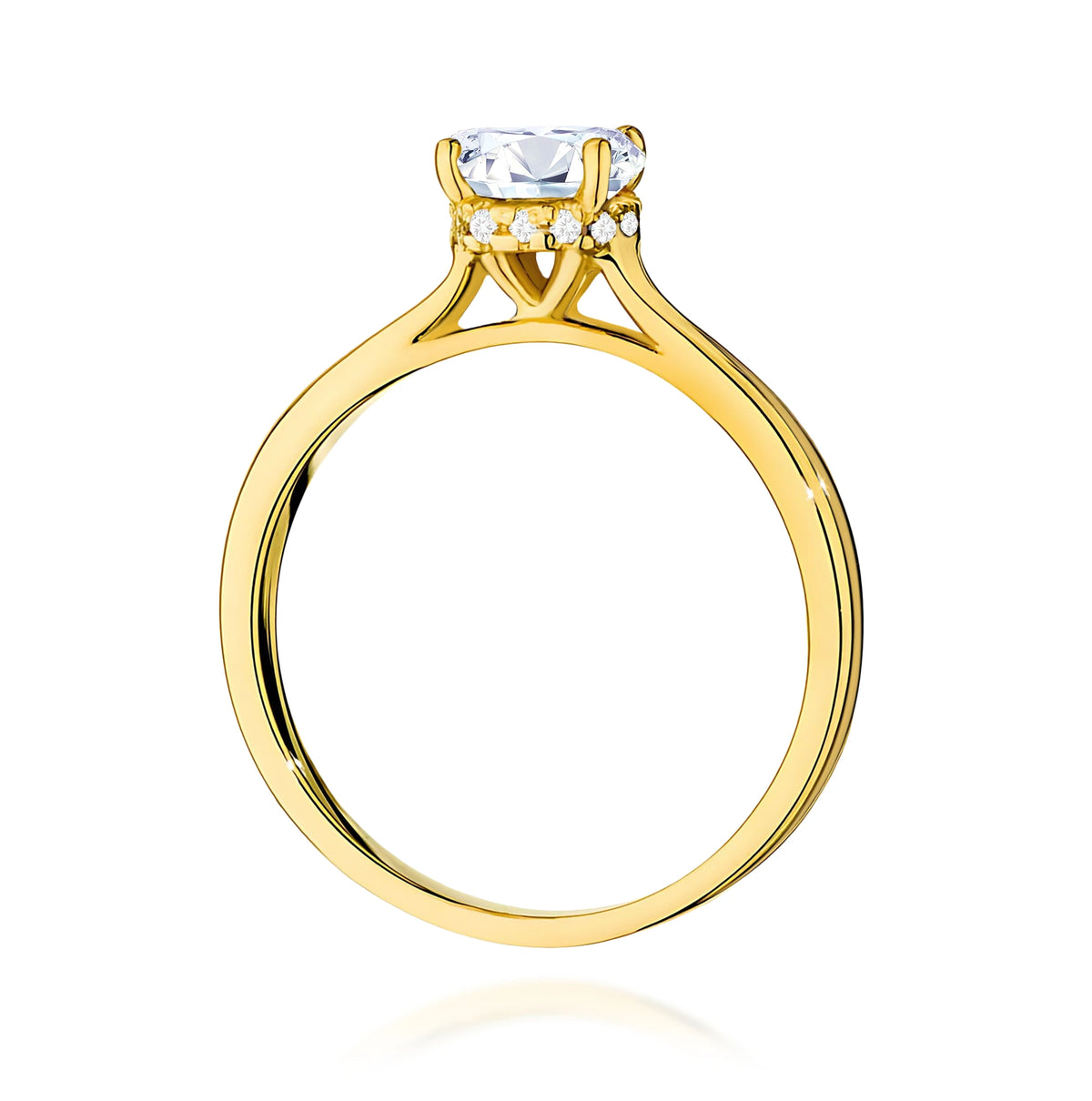 Prsteň zo žltého zlata – lab-grown diamant Round/Brilliant s hmotnosťou 1,00 ct, doplnený 14 × 0,005 ct lab-grown diamantmi