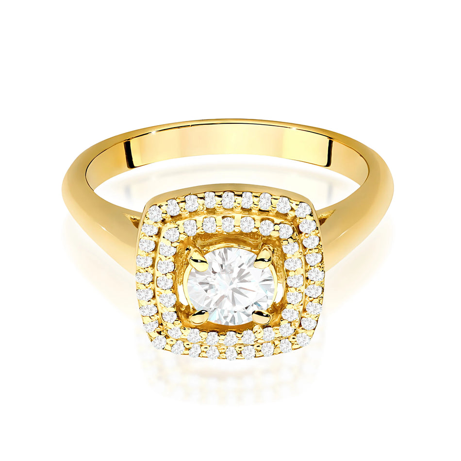 Yellow Gold Ring with Round 0,40ct Central and 0,28ct Sideline Lab-grown Diamonds