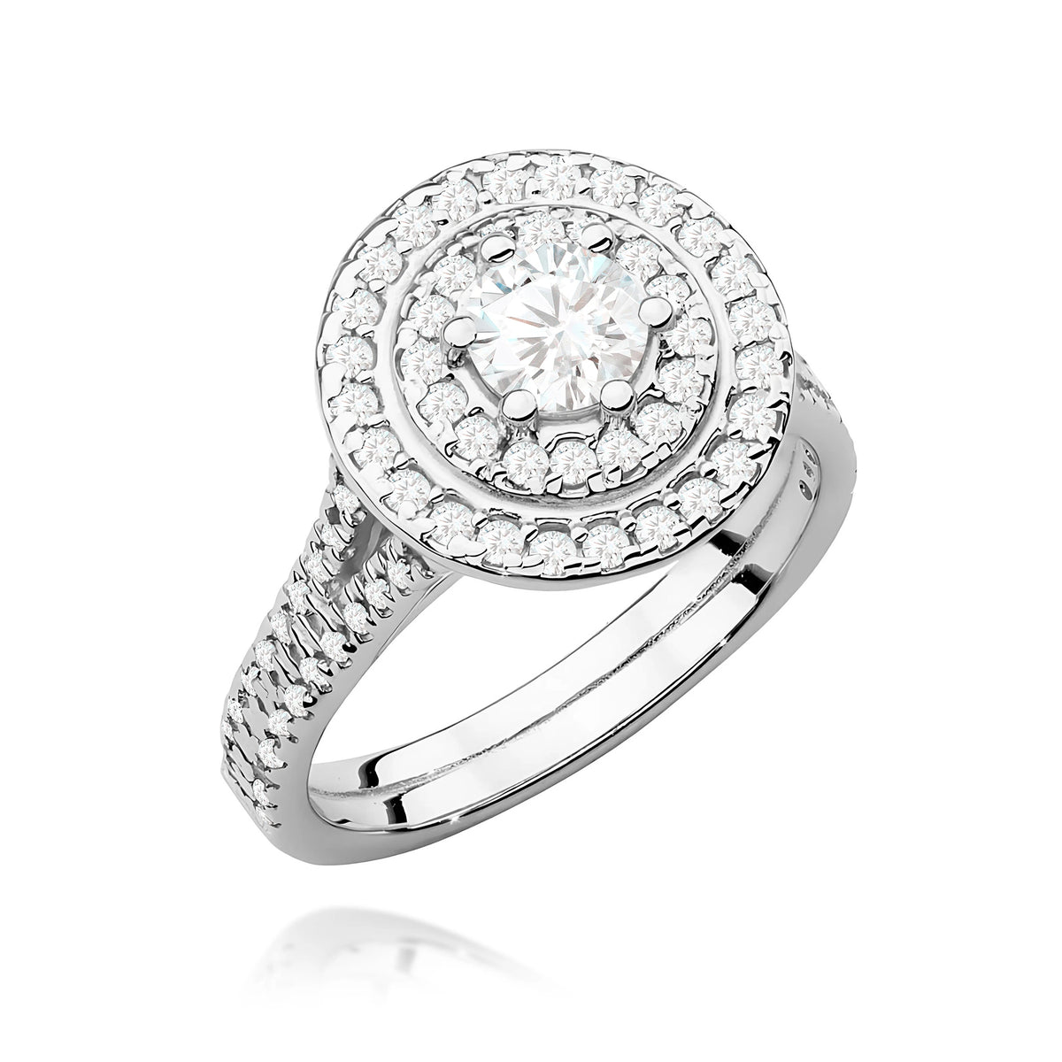 Prsteň z bieleho zlata s lab-grown diamantom Round/Brilliant s hmotnosťou 0,40 ct a 48 × 0,0086 ct + 40 × 0,005 ct lab-grown diamantmi