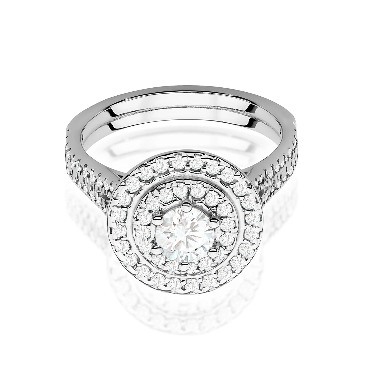 Prsteň z bieleho zlata s lab-grown diamantom Round/Brilliant s hmotnosťou 0,40 ct a 48 × 0,0086 ct + 40 × 0,005 ct lab-grown diamantmi