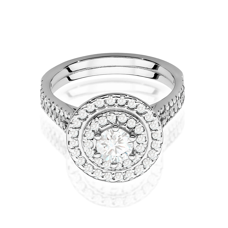 Prsteň z bieleho zlata s lab-grown diamantom Round/Brilliant s hmotnosťou 0,40 ct a 48 × 0,0086 ct + 40 × 0,005 ct lab-grown diamantmi