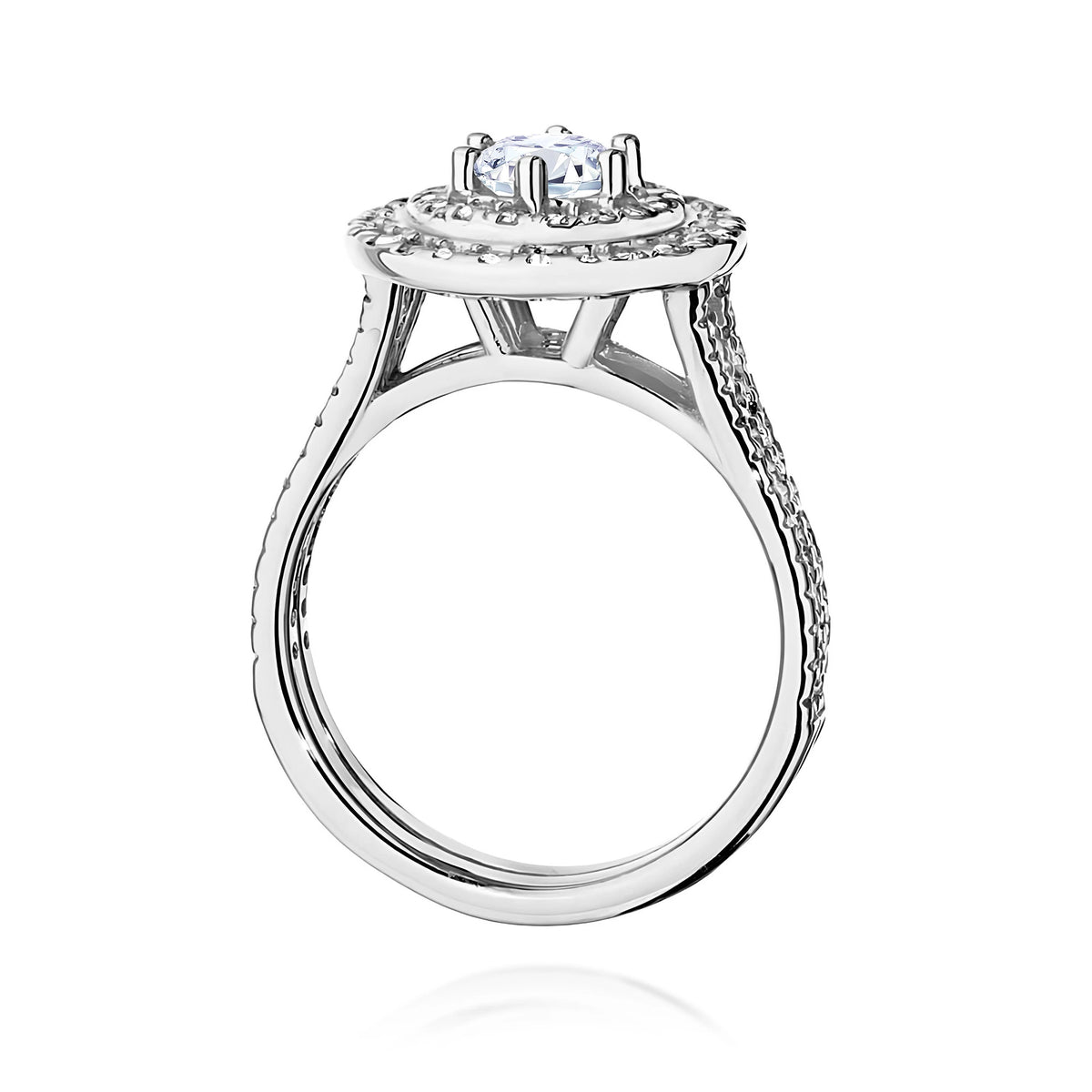 Prsteň z bieleho zlata s lab-grown diamantom Round/Brilliant s hmotnosťou 0,40 ct a 48 × 0,0086 ct + 40 × 0,005 ct lab-grown diamantmi