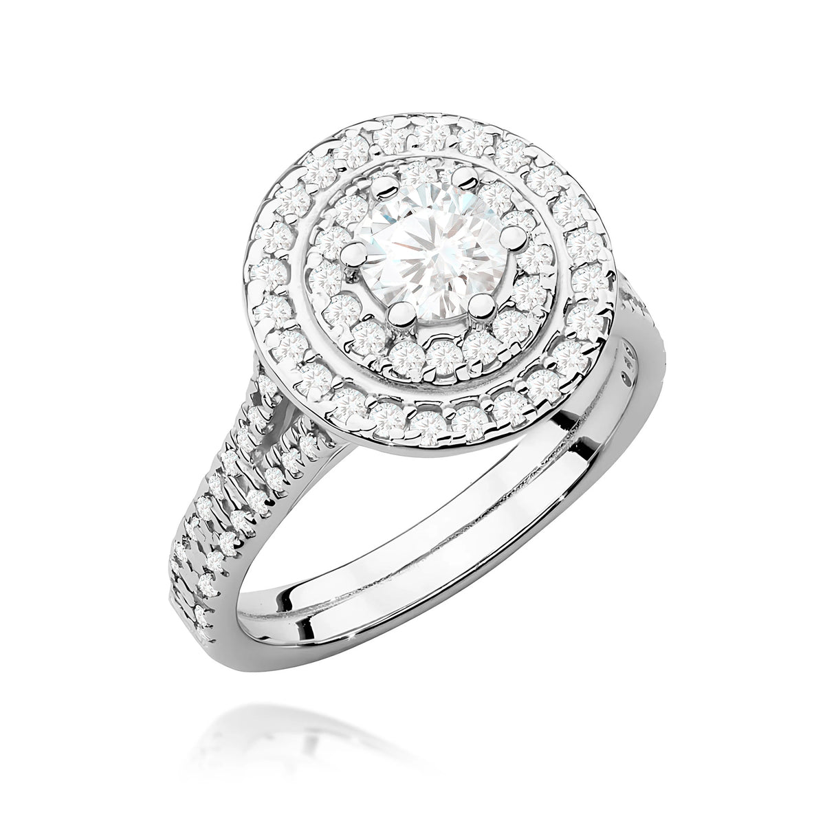 Prsteň z bieleho zlata s lab-grown diamantom Round/Brilliant s hmotnosťou 0,50 ct a 48 × 0,0086 ct + 40 × 0,005 ct lab-grown diamantmi