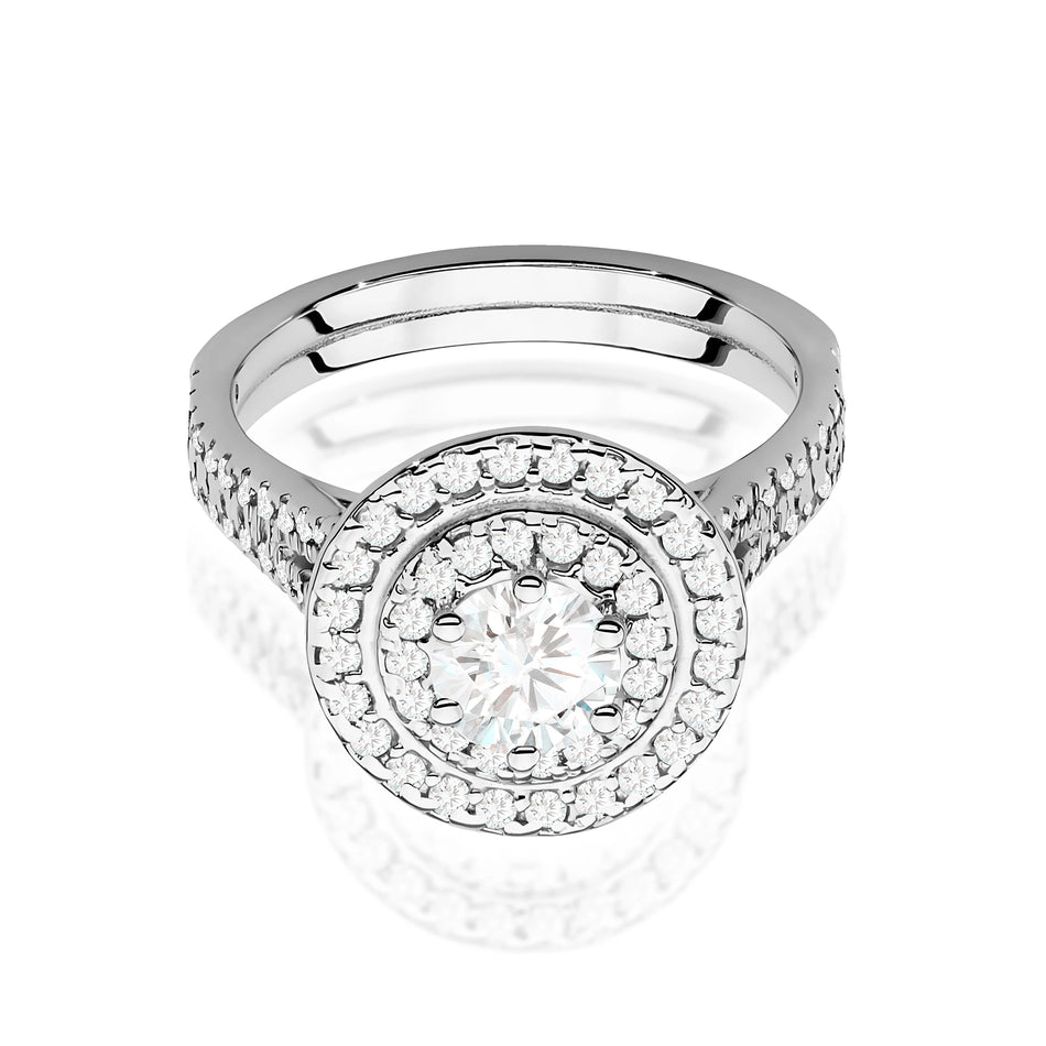 Prsteň z bieleho zlata s lab-grown diamantom Round/Brilliant s hmotnosťou 0,50 ct a 48 × 0,0086 ct + 40 × 0,005 ct lab-grown diamantmi
