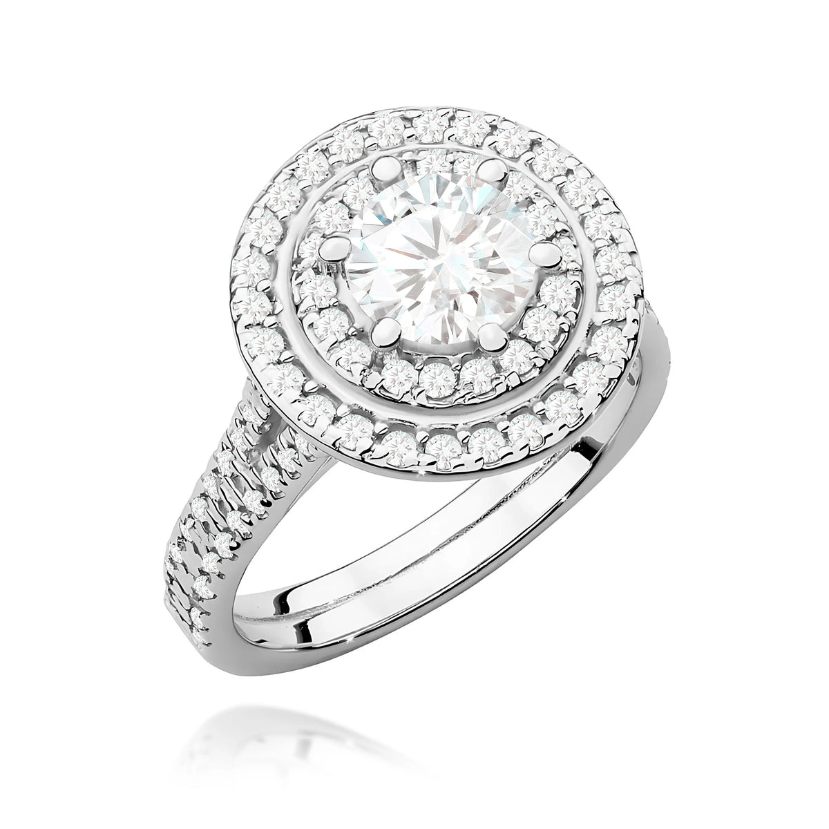 Prsteň z bieleho zlata s lab-grown diamantom Round/Brilliant 0,70 ct a postrannými lab-grown diamantmi 0,633 ct