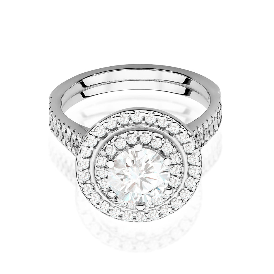 Prsteň z bieleho zlata s lab-grown diamantom Round/Brilliant s hmotnosťou 0,70 ct a 48 × 0,0086 ct + 44 × 0,005 ct lab-grown diamantmi