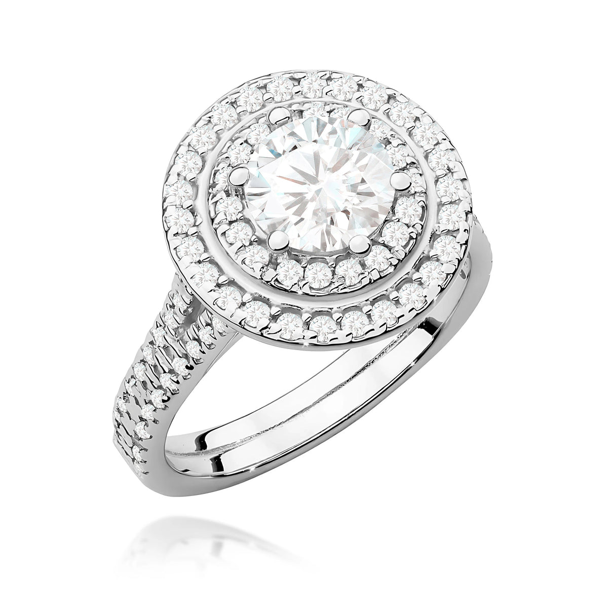 Prsteň z bieleho zlata s lab-grown diamantom Round/Brilliant 1,00 ct a bočnými lab-grown diamantmi 0,633 ct