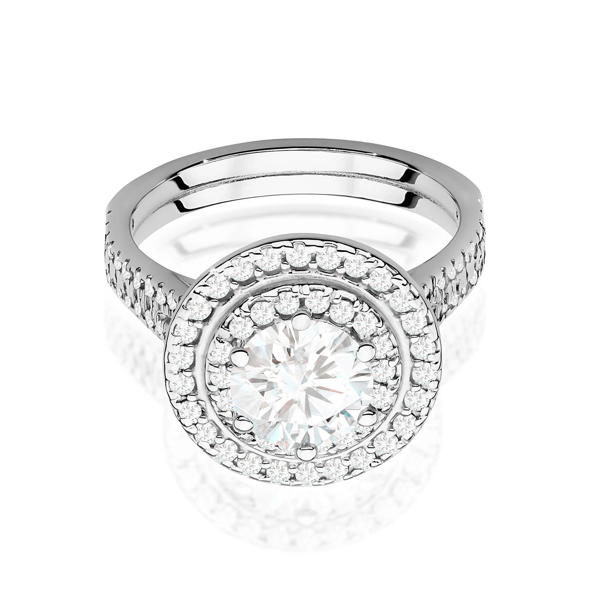 Prsteň z bieleho zlata s lab-grown diamantom Round/Brilliant 1,00 ct a bočnými lab-grown diamantmi 0,633 ct