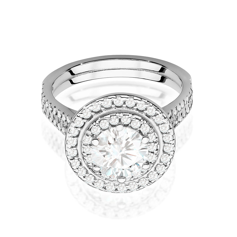 Prsteň z bieleho zlata s lab-grown diamantom Round/Brilliant s hmotnosťou 1,00 ct a 48 × 0,0086 ct + 44 × 0,005 ct lab-grown diamantmi