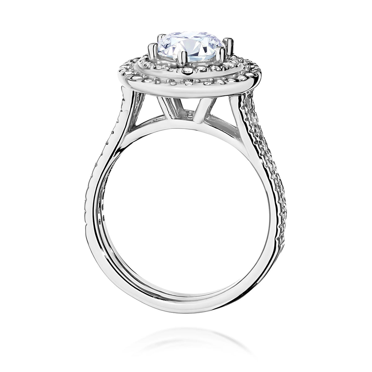 Prsteň z bieleho zlata s lab-grown diamantom Round/Brilliant 1,00 ct a bočnými lab-grown diamantmi 0,633 ct