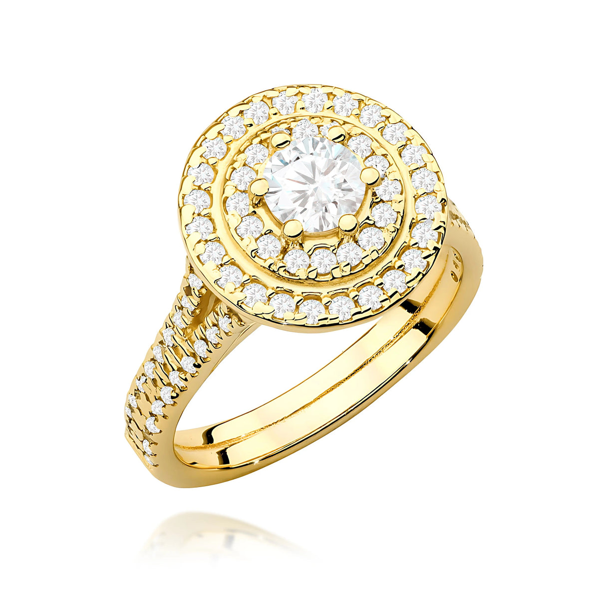 Prsteň zo žltého zlata s lab-grown diamantom Round/Brilliant s hmotnosťou 0,40 ct a 48 × 0,0086 ct + 40 × 0,005 ct lab-grown diamantmi