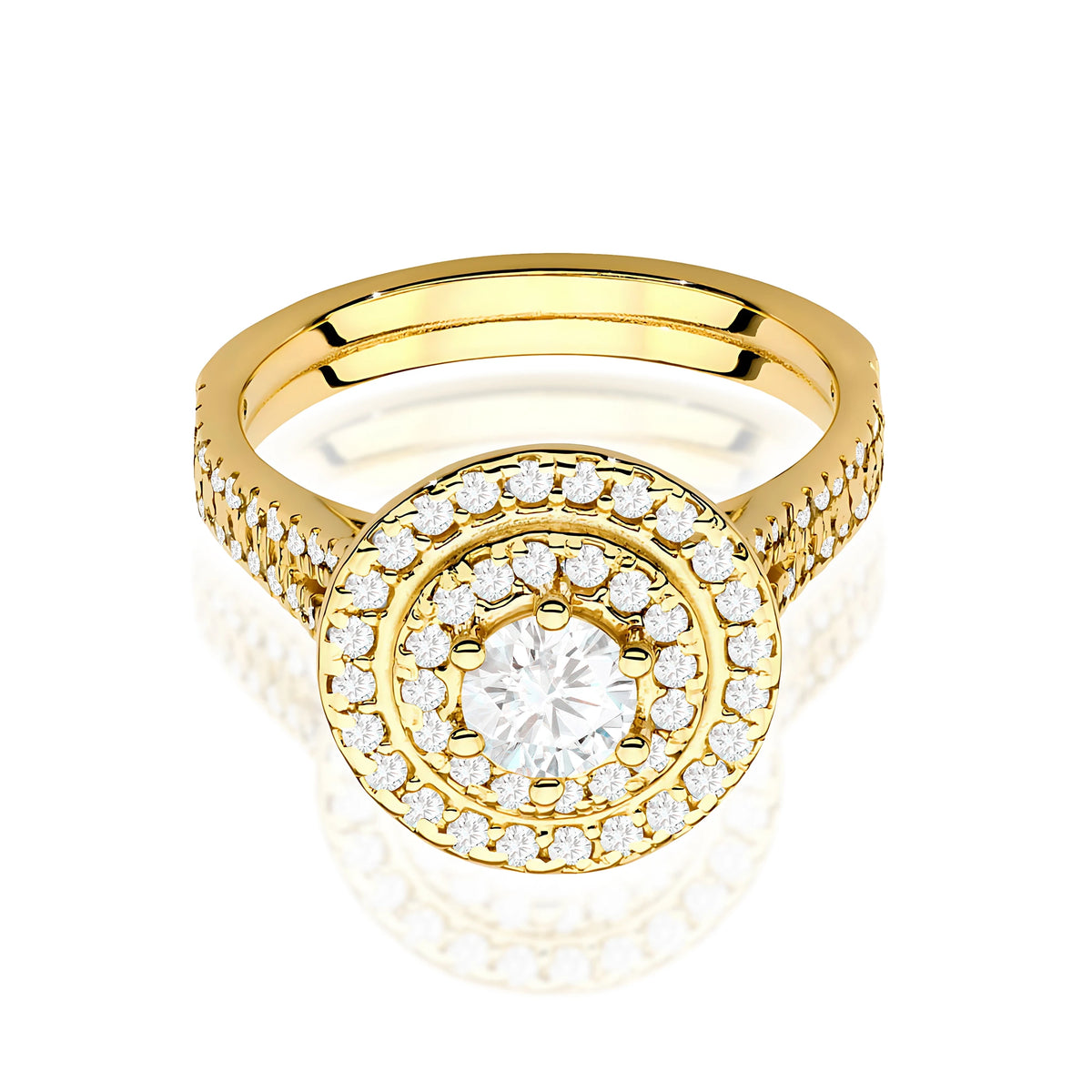 Prsteň zo žltého zlata s lab-grown diamantom Round/Brilliant s hmotnosťou 0,40 ct a 48 × 0,0086 ct + 40 × 0,005 ct lab-grown diamantmi